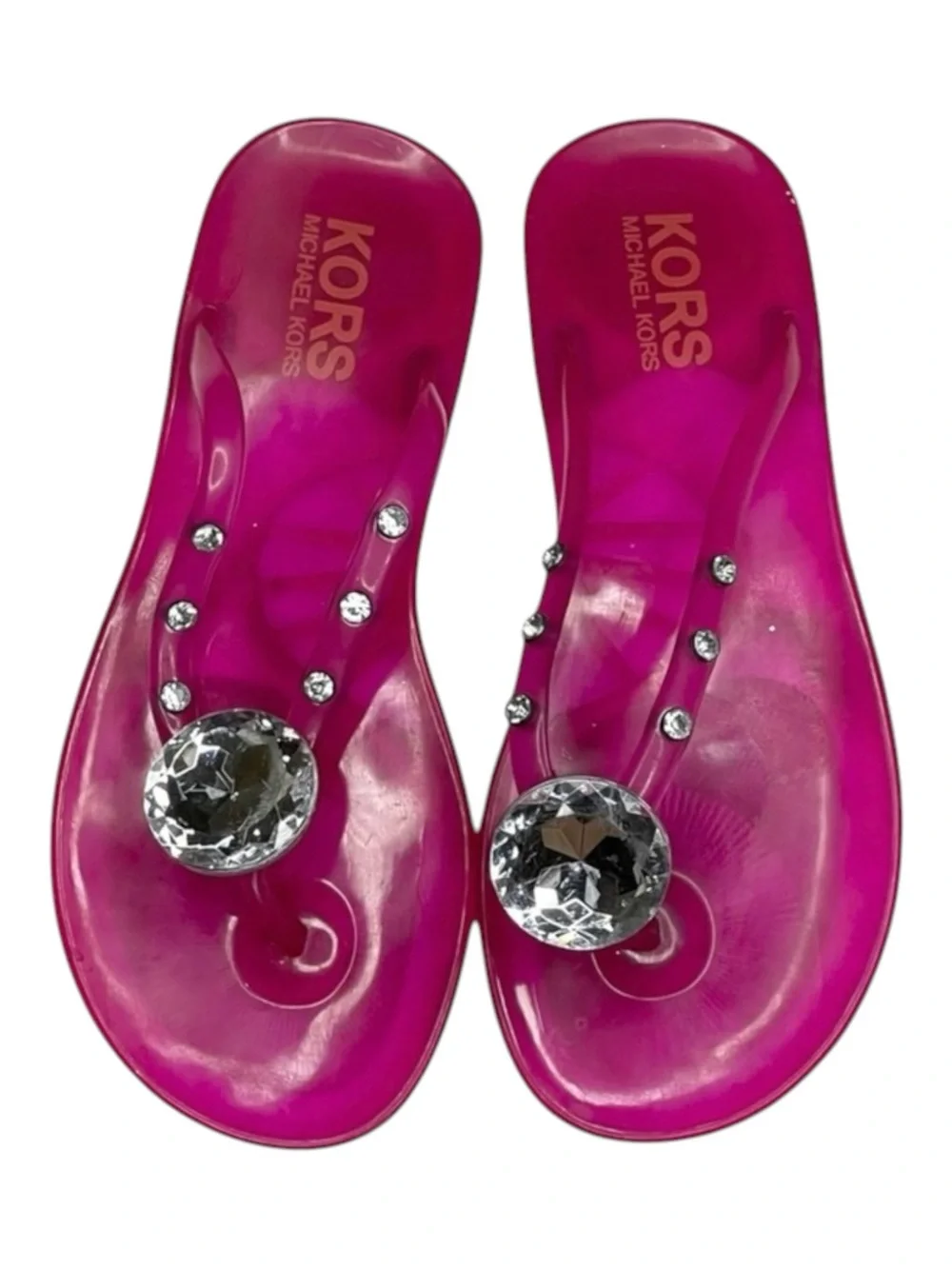 Michael Kors 𖦹 Crystal Jelly Thong Flat Sandal 𖦹 Clear Hot Pink 𖦹 2M Big Girl